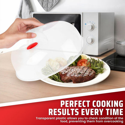 Flexzion 10.5 Inch Microwave Splatter Cover - BPA-Free Anti-Splatter Microwave Cover with Adjustable Steam Vent, Dishwasher Safe, Transparent Plastic Food Covers for Microwave Cooking