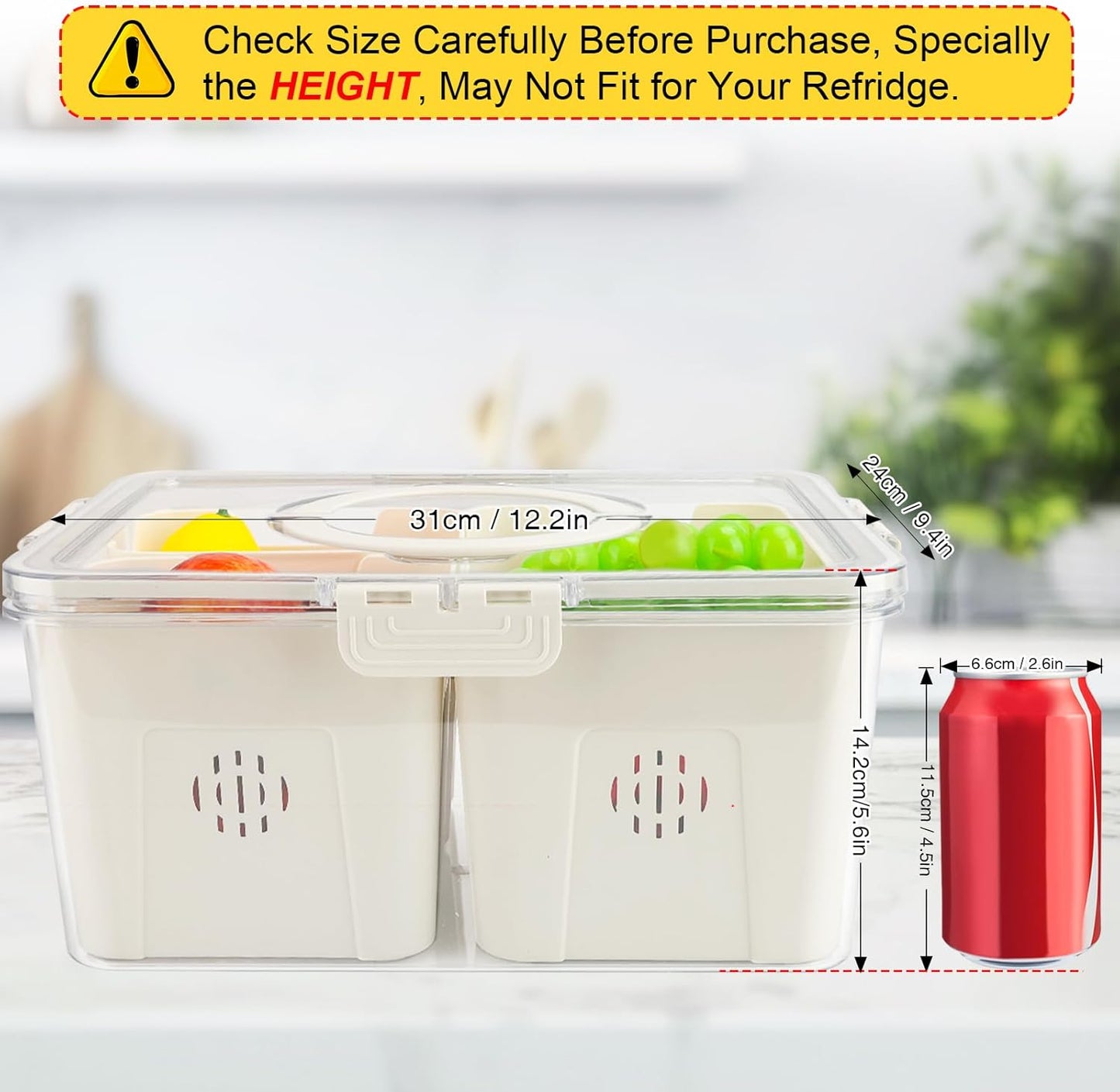 shopwithgreen Divided Serving Tray with Lid, Portable Snack Box Charcuterie Veggie Tray with Lid, Food Storage Organizer with 8 Colandersfor Fruit, Vegetable, Refrigerator, Kitchen, Party, Picnic