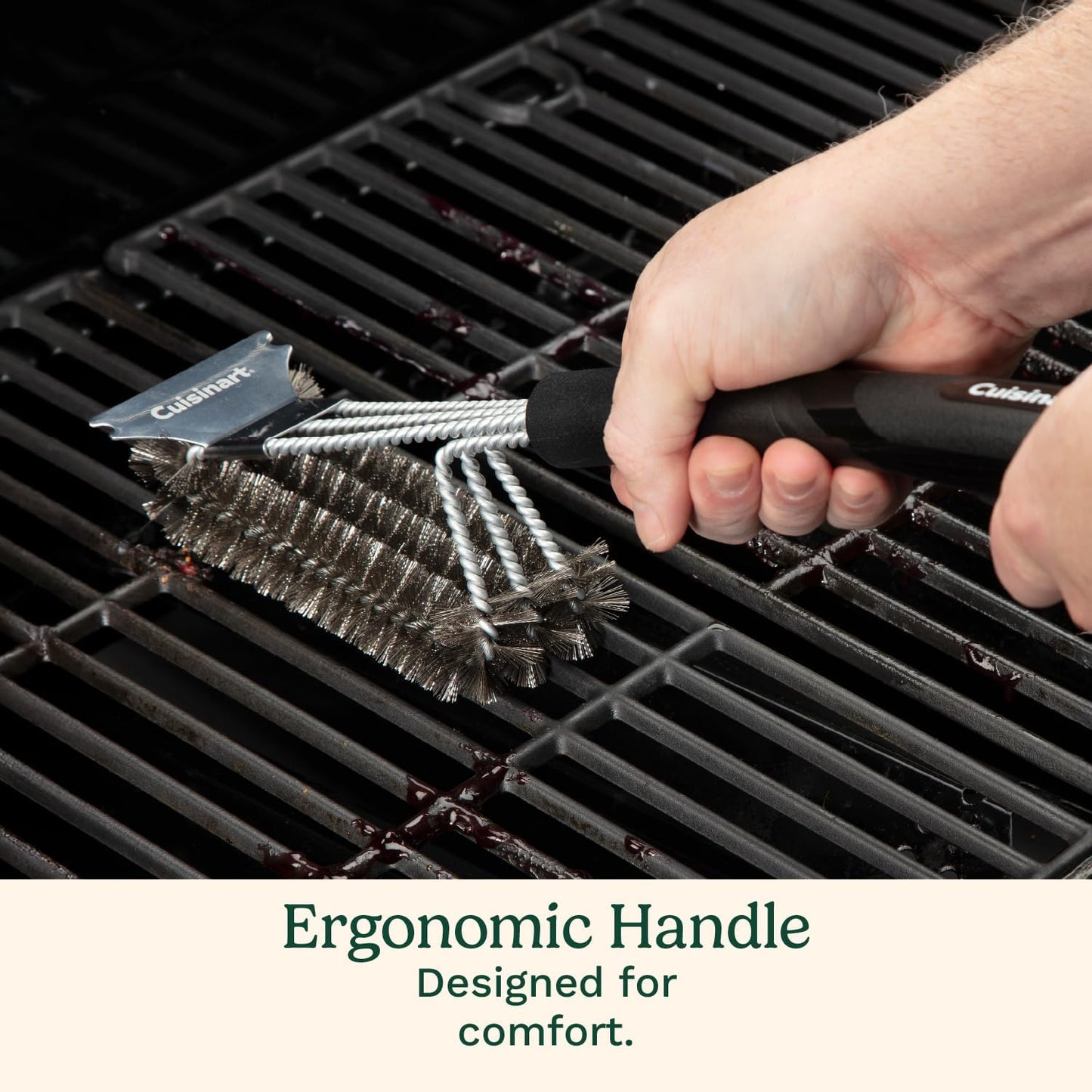 Cuisinart Stainless Steel 16.5" Long Handle Grill Cleaner Brush and Scraper for BBQ, Griddle, Grills, Cookout Tool, Grill Brush for Outdoor Grills BBQ Accessories