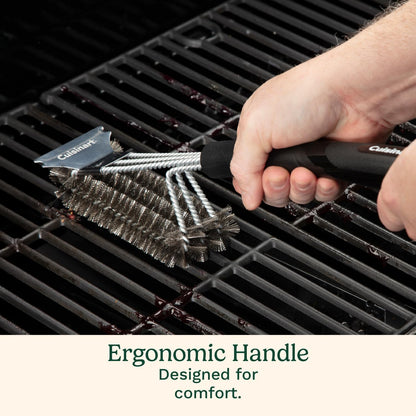 Cuisinart Stainless Steel 16.5" Long Handle Grill Cleaner Brush and Scraper for BBQ, Griddle, Grills, Cookout Tool, Grill Brush for Outdoor Grills BBQ Accessories