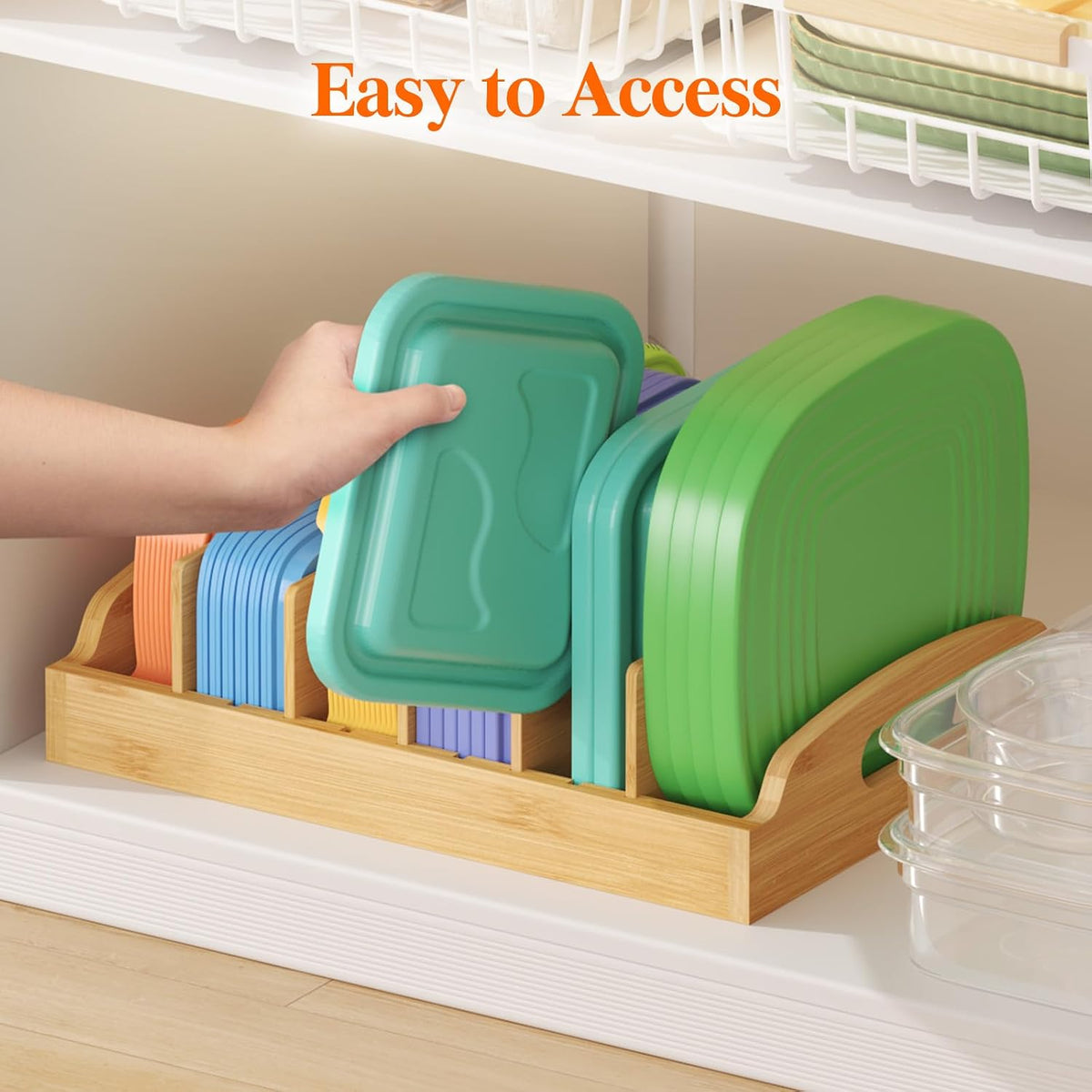 Lifewit Bamboo Lid Organizers for Inside Cabinet with 5 Sections