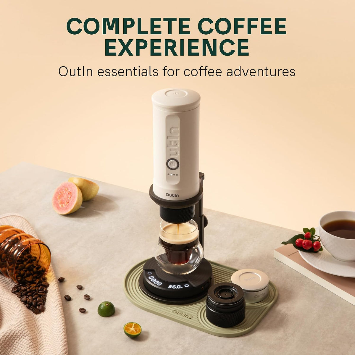 OutIn Claro Portable Coffee Scale, Timer Function, Rechargeable