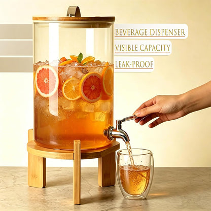 Beverage Dispenser, 4Gallon Glass Drink Dispenser with Stand, Stainless Steel Spigot, Ideal for Parties, Bars, Restaurants (15L/4 Gallon)