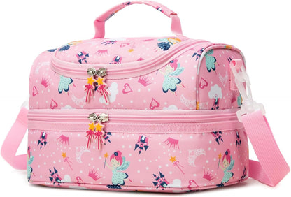 Insulated Kids Dual Compartment Lunch Bags Tote for Girls Boys Toddler School Picnic Food Cooler Thermal with Strap Lunch Boxes Blue Unicorn