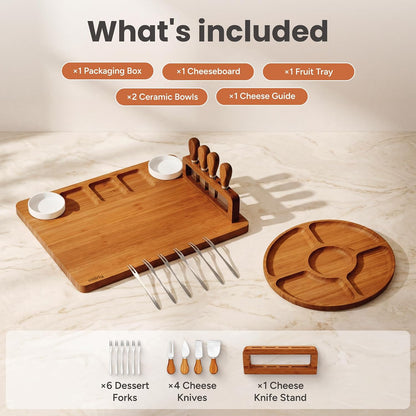 SMIRLY Charcuterie Boards Set, Large Cheese Board Set, Natural Bamboo Charcuterie Tray Cheese Platter with Accessories - Housewarming Gifts New Home, Wedding & Bridal Shower Gifts for Women, Couples