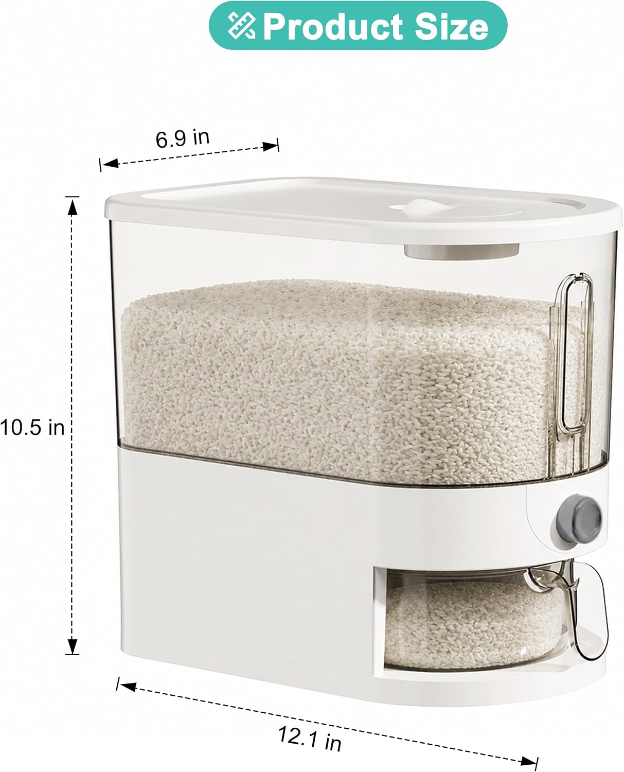10LBS Rice Dispenser,Transparent Rice Container Storage with Measuring Cup,Food Grain Dispenser for Dry Goods, Multi-Purpose Kitchen Pantry Storage Box