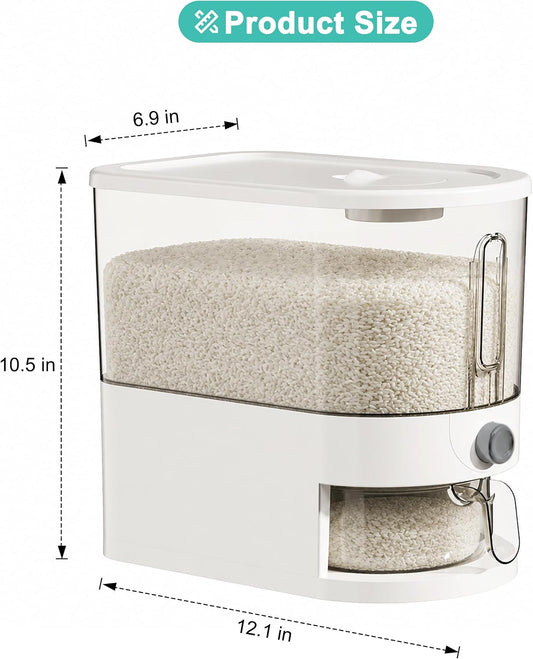 10LBS Rice Dispenser,Transparent Rice Container Storage with Measuring Cup,Food Grain Dispenser for Dry Goods, Multi-Purpose Kitchen Pantry Storage Box