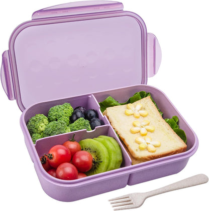 Itopor Classic Wheat Straw Bento Box, Leak-Proof 3-Compartment Lunch Box for Adults & Older Kids, BPA-Free Meal Prep Food Container with Fork, Microwave & Dishwasher Safe, 5.5 Cup, Sage Green