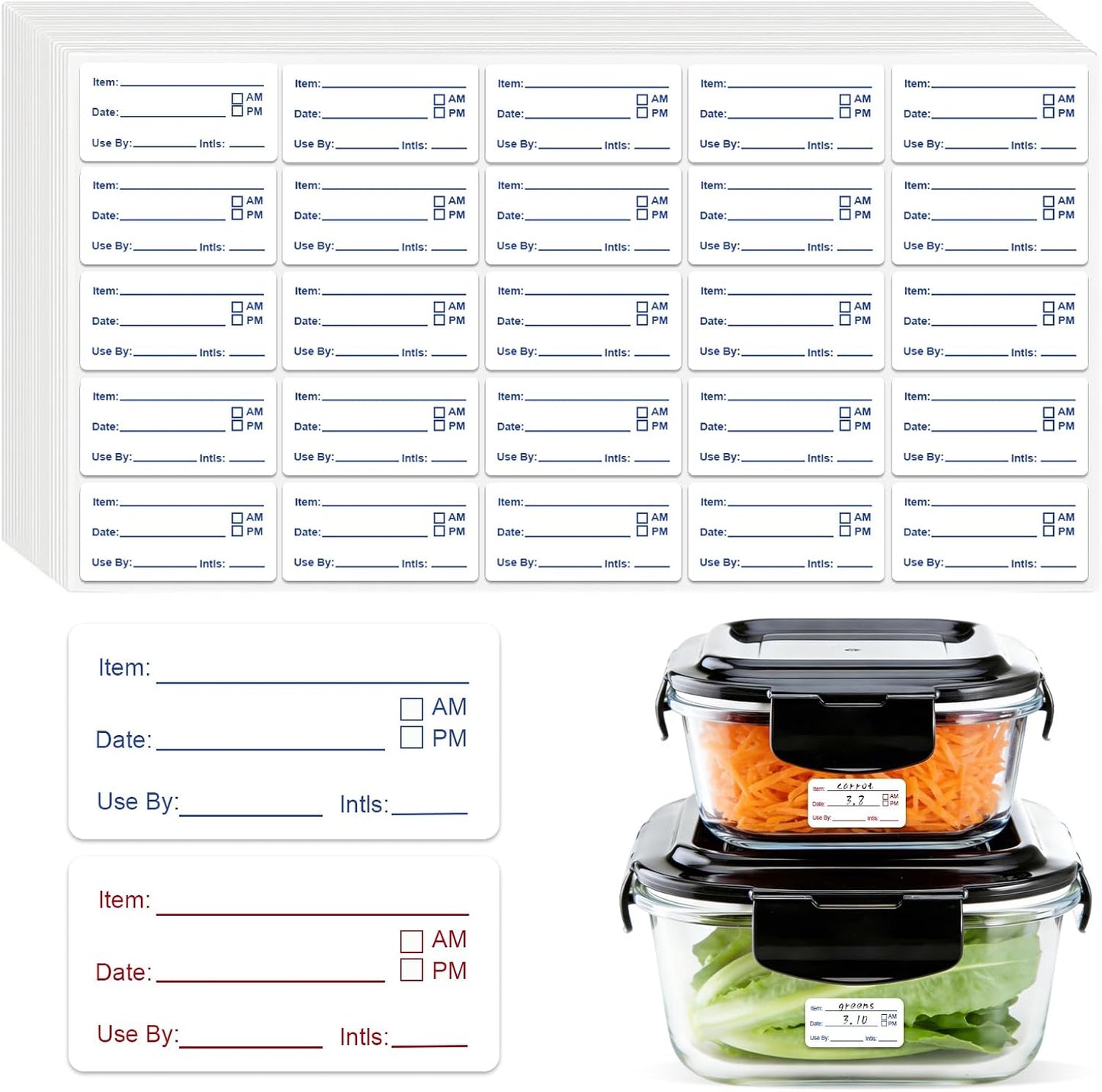 1400 Pcs Food Date Stickers, 1 x 2 Inch Removable Date Labels for Freezer & Refrigerator Food Containers, Easy to Write- Blue & Red