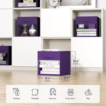 DIMJ Storage Cubes, 11x 11 inch Cube Storage Bin, 6 Pack Closet organizers and storage Bins with Window, Collapsible Baskets with Handle for Shelves, Clothes, Toys, Books (Grey)