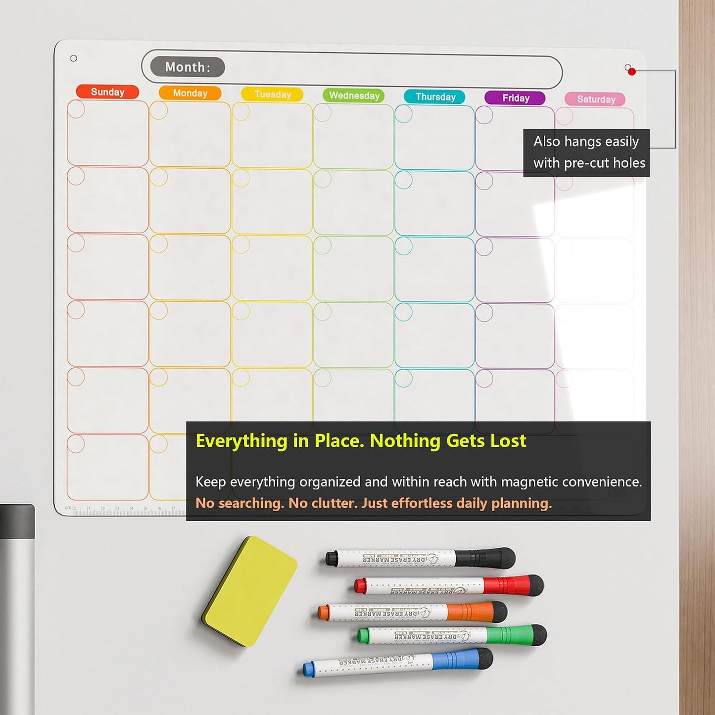 Magnetic Weekly Calendar for Fridge (Monday Start), Vertical Dry Erase Planner with Large Writing Space & Side Notes – Includes 6 Markers, Reusable Whiteboard for Busy Schedules