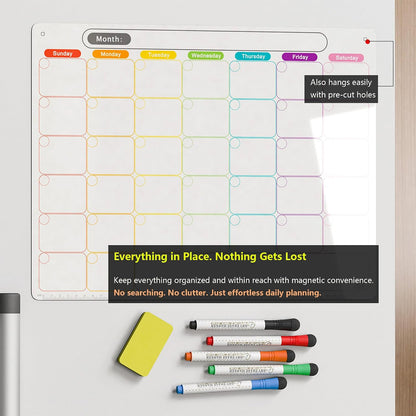 Magnetic Weekly Calendar for Fridge (Monday Start), Vertical Dry Erase Planner with Large Writing Space & Side Notes – Includes 6 Markers, Reusable Whiteboard for Busy Schedules