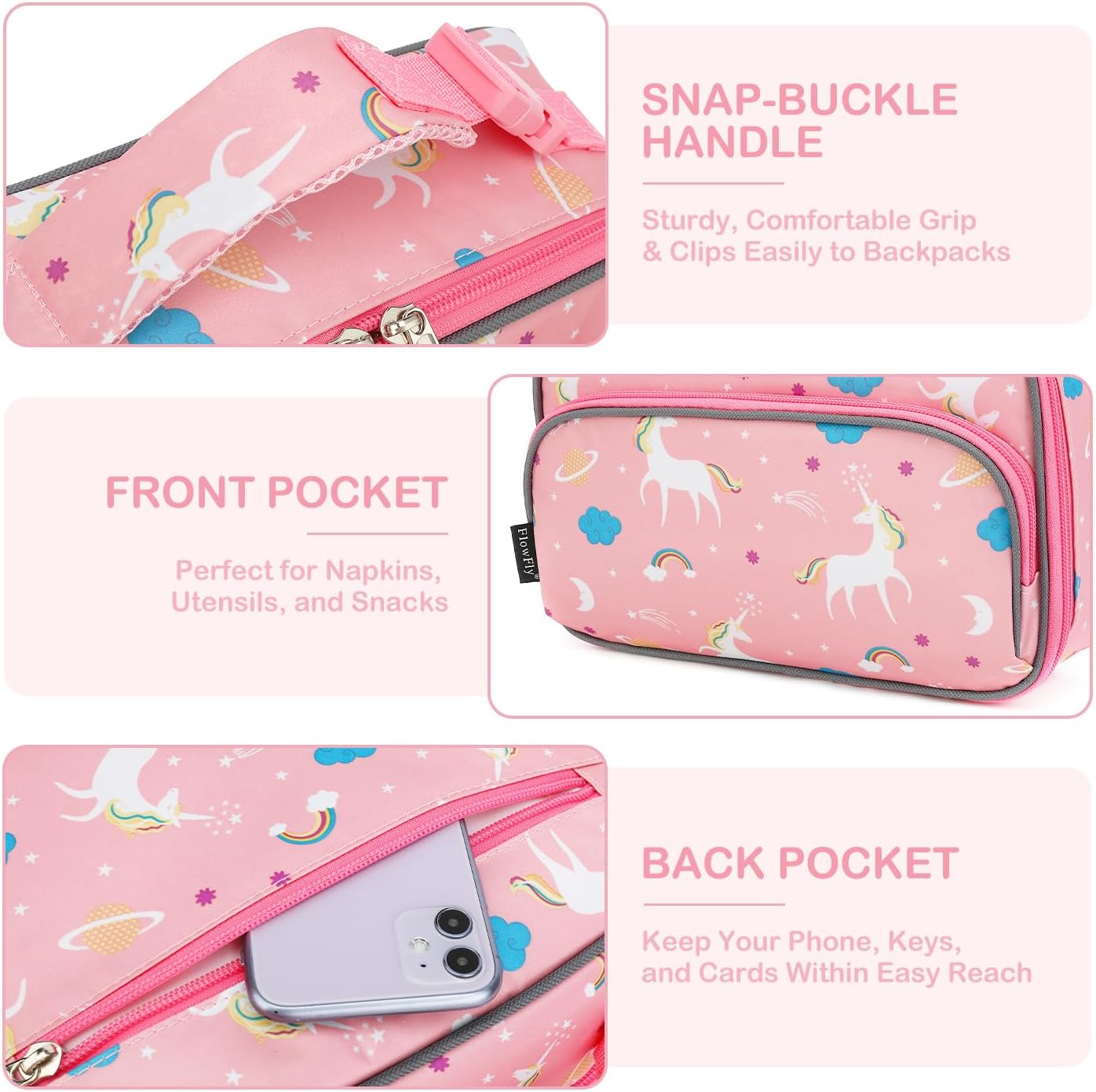 FlowFly Kids Lunch box Insulated Soft Bag Mini Cooler Back to School Thermal Meal Tote Kit for Girls, Boys, Astronaut - Colors B