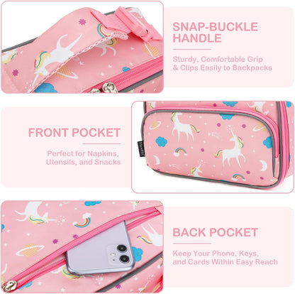 FlowFly Kids Lunch box Insulated Soft Bag Mini Cooler Back to School Thermal Meal Tote Kit for Girls, Boys, Astronaut - Colors B