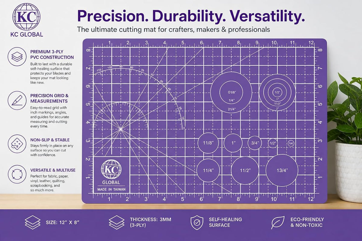 KC GLOBAL A3 (19"x13") Professional Grade Self-Healing Cutting Mat (Purple) - Odor-Free, Double-Sided, Eco-Friendly, Non-Slip, Premium Desk mat for DIY, Crafting, Model Building,and Art Projects