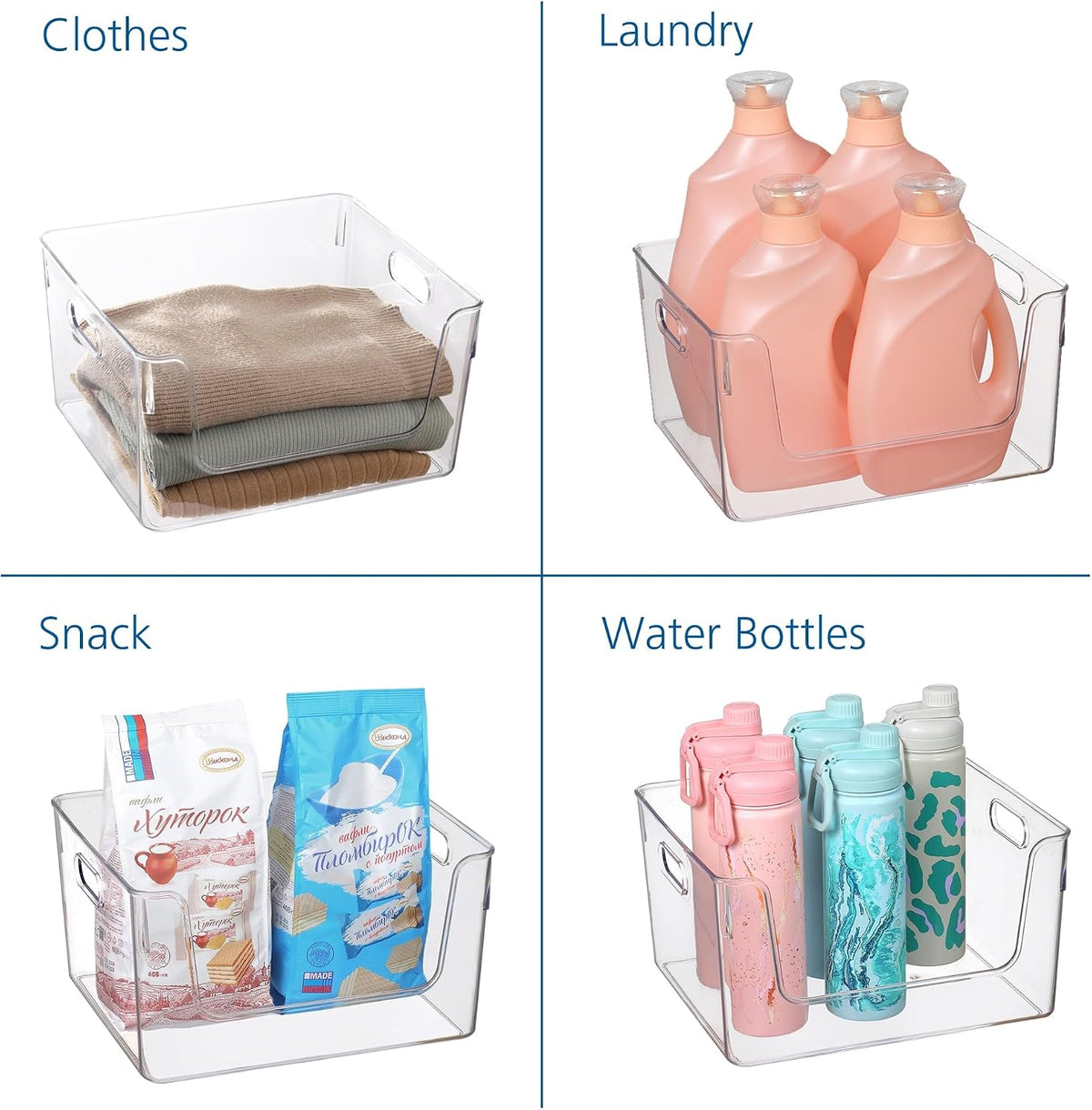 3 Pack Clear Glossy Plastic Open Front Storage Bins, Adult Single Size Easy Reach Organizer Containers for Closet, Pantry, Bathroom Cabinet, Cosmetics & Household Supplies