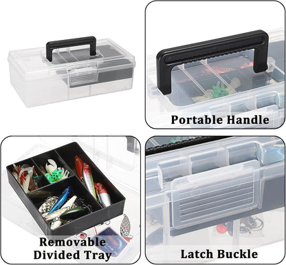 JUXYES Clear Art Craft Supply Storage Bin Sewing Box With Handle Lid | Clear Stackable Latching Craft Storage Bin for School Office, Organizing Stationery, Sewing, Art Craft, DIY Supplies