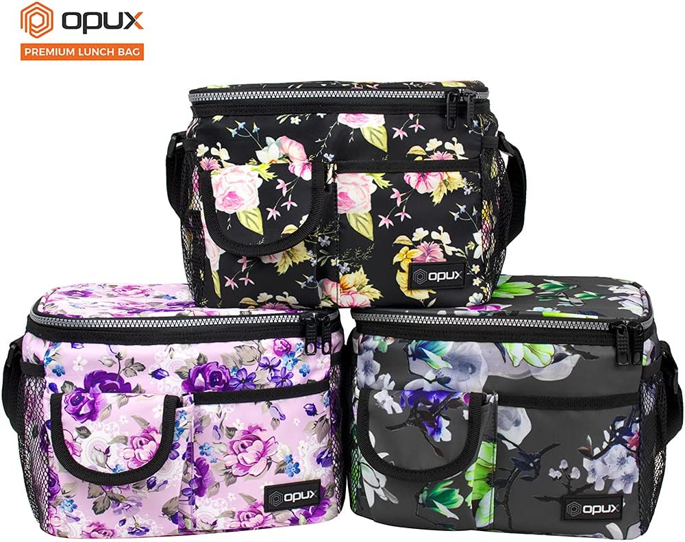 opux Insulated Lunch Bag for Men Women, Leakproof Black Lunch Box for Work, Portable Soft Lunch Cooler Bag with Shoulder Strap, Adult Lunchbox Lunch Pail for Kid Boy Girl School, 14 Can/8L