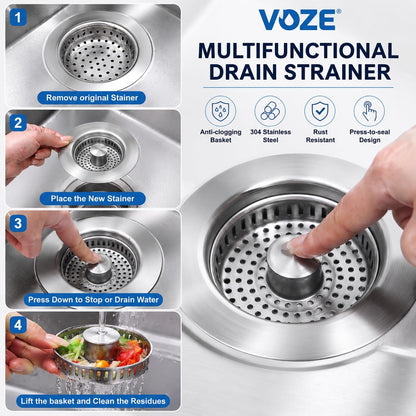 Kitchen Sink Drain Strainer & Stopper with Basket, Stainless Steel Drain Plug Cover Catcher for Food Waste - Sink Accessories for Home or Kitchen Sink Shroom Fit US Standard 3-1/2'' Drain Hole
