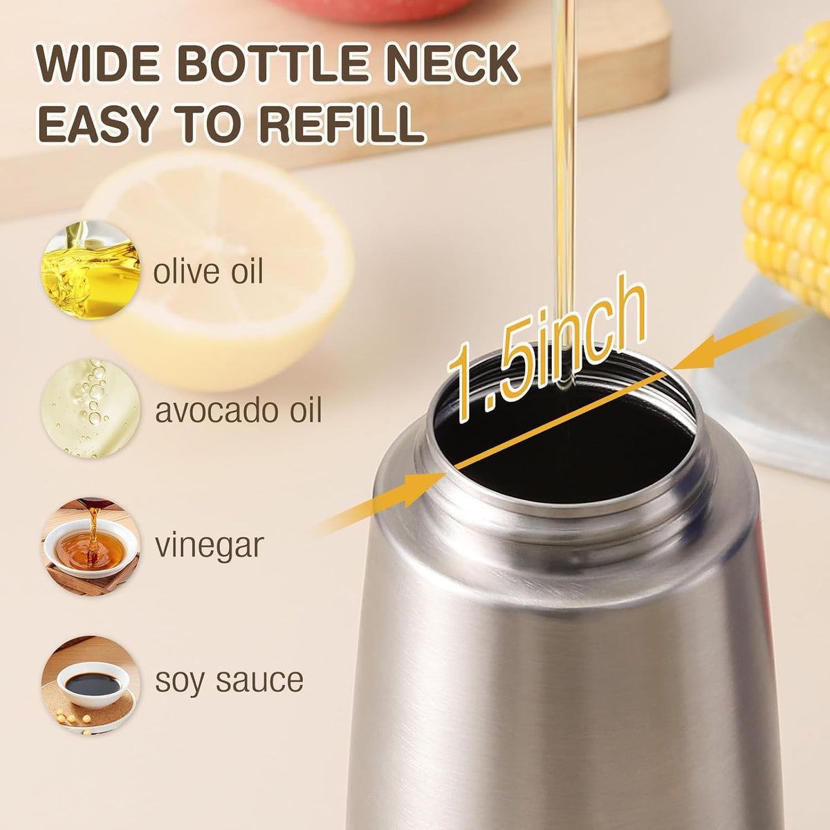 Vucchini Large Olive Oil Dispenser Bottle 17 oz Glass