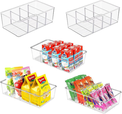 5 Pack Storage Organizer Bins, Plastic Desk Storage Bins Food Storage Organizer with 4 Slots for Pantry, Kitchen, Fridge, Cabinet Packets, Snacks, Pouches, Spice Packets