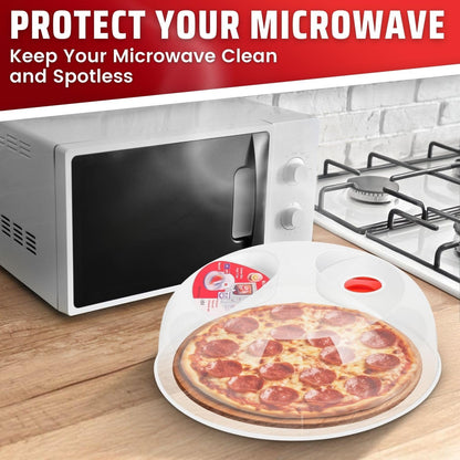 Flexzion 10.5 Inch Microwave Splatter Cover - BPA-Free Anti-Splatter Microwave Cover with Adjustable Steam Vent, Dishwasher Safe, Transparent Plastic Food Covers for Microwave Cooking