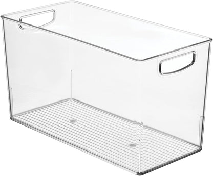 iDesign Pantry Bin with Handles - Kitchen Storage Bins for Cabinets, Pantry, or Fridge - Clear