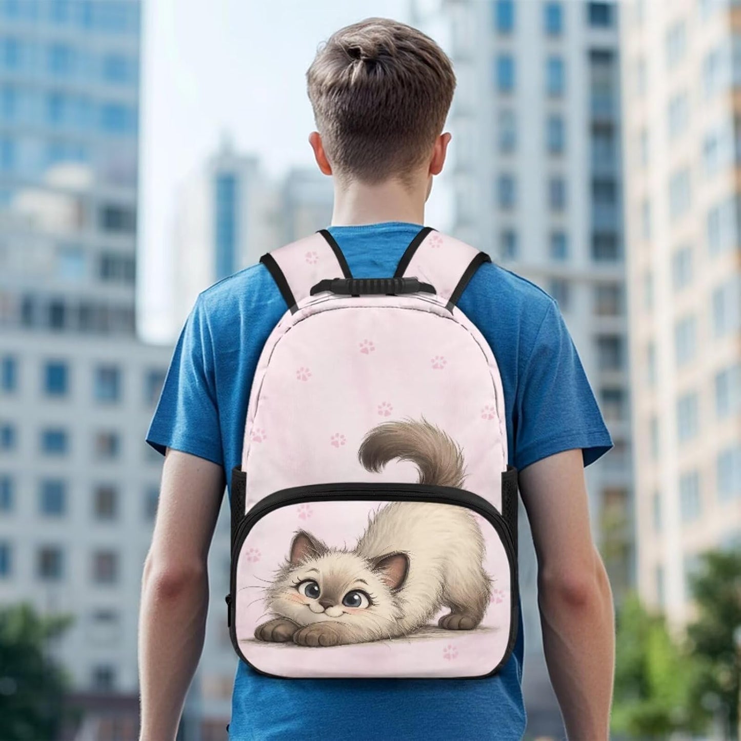 Cute Capybara Pizza Backpack for Girls, 5 Pcs Boys School Bag Set for Kids, 17 Inch Backpacks Lunch Pencil Box Reusable Utensils Case Set for Middle Elementary School, 3rd Grade Backpack