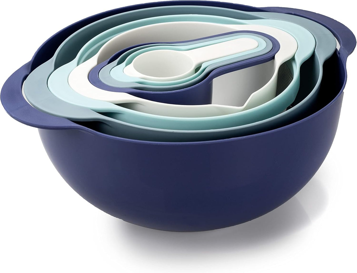 COOK WITH COLOR Nesting Bowls with Measuring Cups Colander and Sifter Set - Includes Mixing Bowls, Colander, Sifter and Measuring Cups, Navy, 8 Pc Bowl