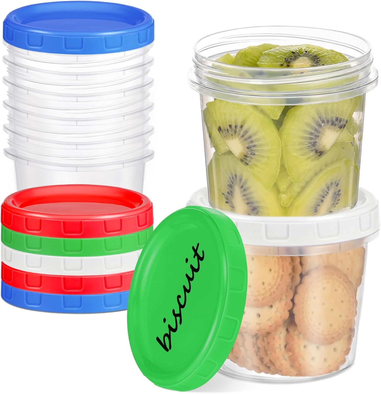 Freezer Storage Containers, 16 Pack 10 oz Plastic Food Storage Containers with Twist Top Lids, Meal Prep Containers for Soup Snack Fruit, BPA Free, Leakproof, Microwave & Dishwasher Safe