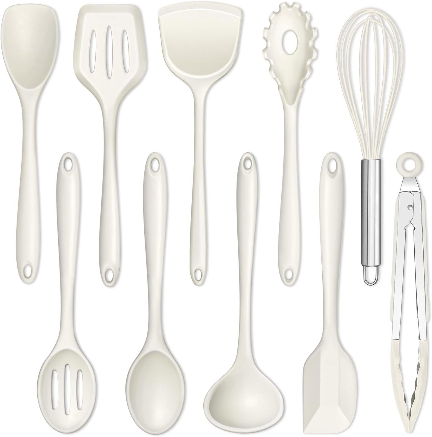 E-far 10 Pieces Silicone Cooking Utensils Set, Heat Resistant Kitchen Utensil Set for Nonstick Cookware, Kitchen Cooking Tools with Spatula, Spoon, Slotted Turner, Non-Toxic & Dishwasher Safe (Khaki)