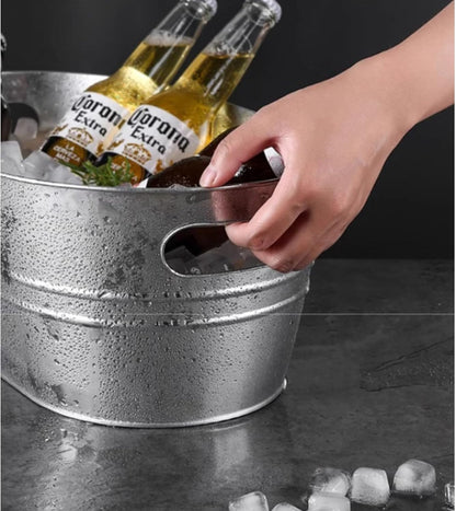 3 Gallon Galvanized Tub Beverage Tubs, Metal Ice Buckets for Cocktail Bar Wine Beer Drink Buckets with Handles Large Tub Ice Bucket for Parties (Silvery)