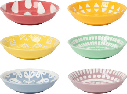 Now Designs Dewdrop Pinch Bowls Set of 6, 100% Stoneware, 2 oz Capacity, Dishwasher & Microwave Safe
