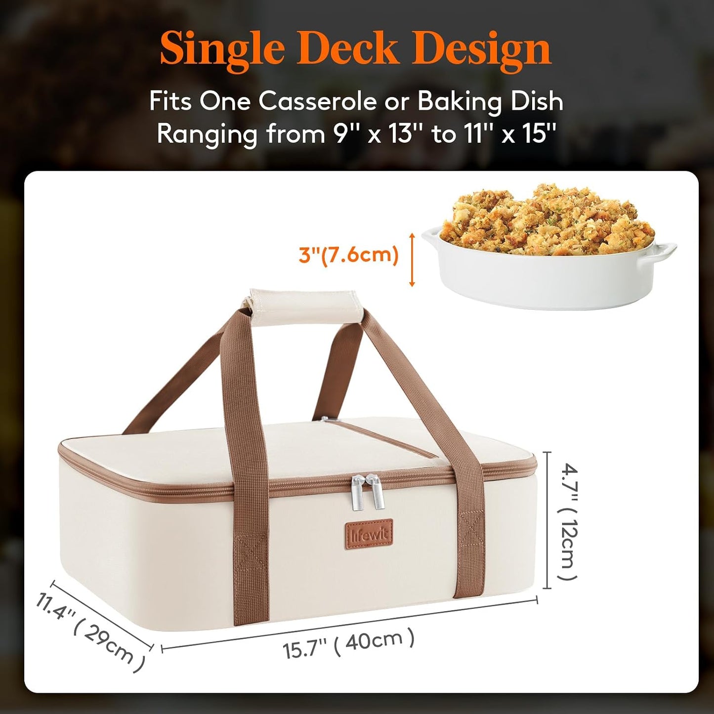 Lifewit Insulated Double Decker Casserole Carrier for Hot or Cold Food, Casserole Dish Carrying Case, Lasagna Holder for Potluck Parties, Picnic and Cookouts, Fits 9"x13" Baking Dish, Grey