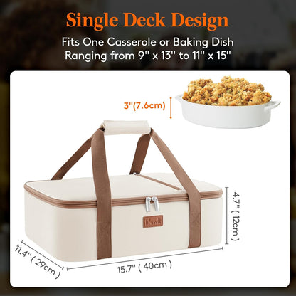 Lifewit Insulated Double Decker Casserole Carrier for Hot or Cold Food, Casserole Dish Carrying Case, Lasagna Holder for Potluck Parties, Picnic and Cookouts, Fits 9"x13" Baking Dish, Grey