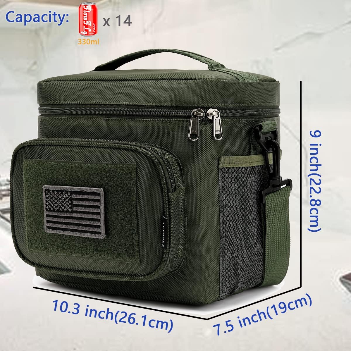 FlowFly Lunch Bag, Insulated Cooler, Thermal Lunch Box Tote with MOLLE/PALS Webbing, Adjustable Padded Shoulder Strap, for Tactical Men Women Adults and Boys Girls Kids (Cyan, Medium)
