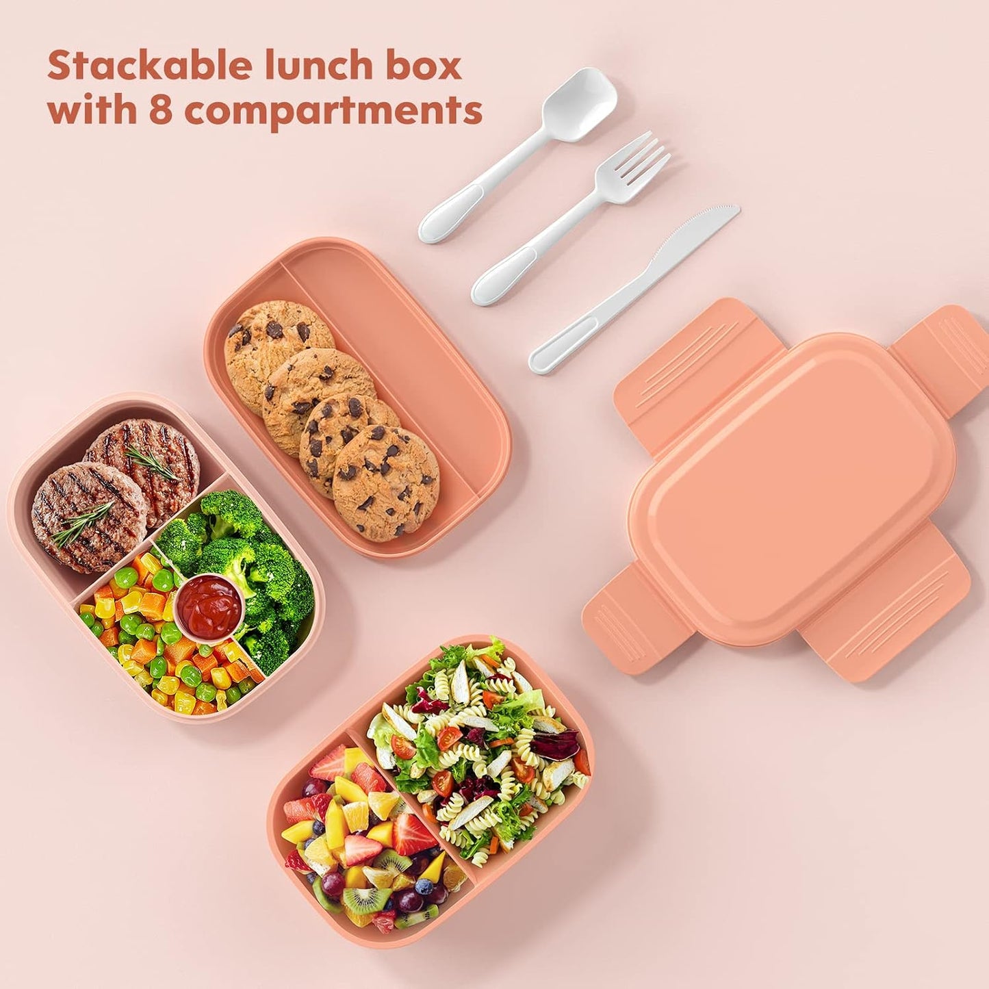 Modern Adult Lunch Box, Stackable Lunch Containers, Minimalist Design Bento Box with Utensil Set - Leak-Proof for Dining Out, Work, School, Picnic