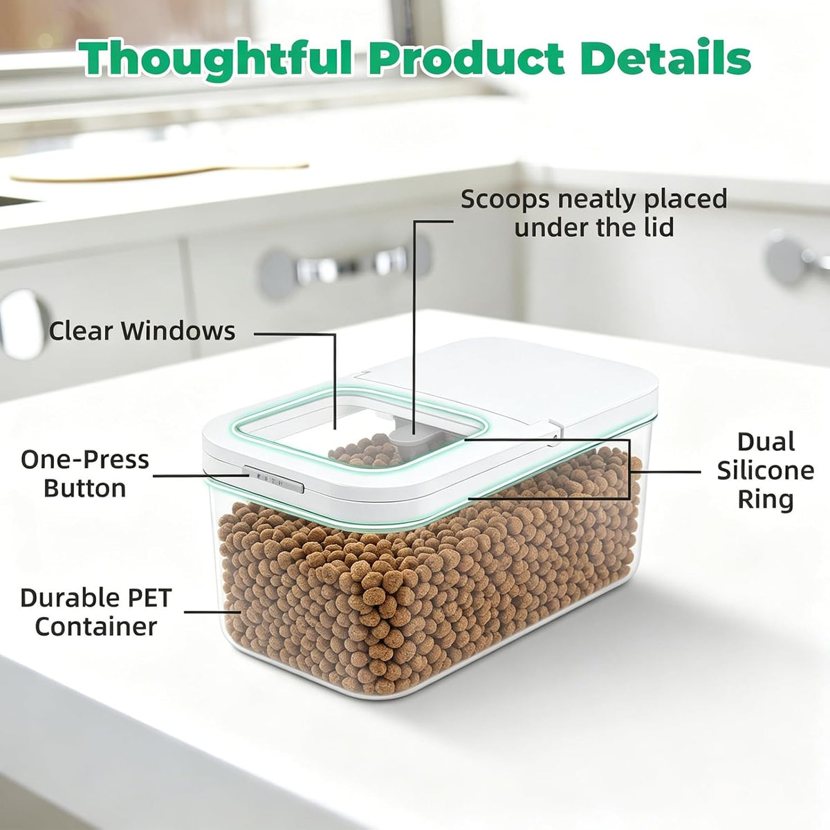 TBMax Dog Cat Food Storage Container 12Lbs with Airtight Flip-up Lid, Large Pet Food Dog Treat Container with Scoop, Airtight Food Storage Bin for Kitchen Organization