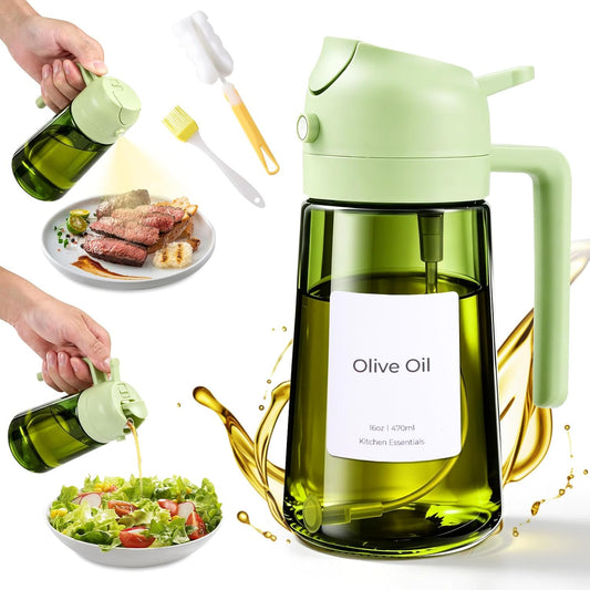 DiiHAUZZ 2 in 1 Olive Oil Sprayer for Cooking 16oz/470ml Dispenser, Green