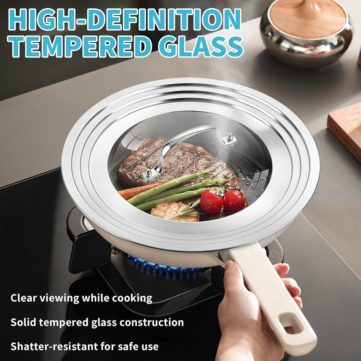 2 Pack Universal Lid for Pot & Pan, Glass Pan Lids Fits 6" -12.5" Cookware