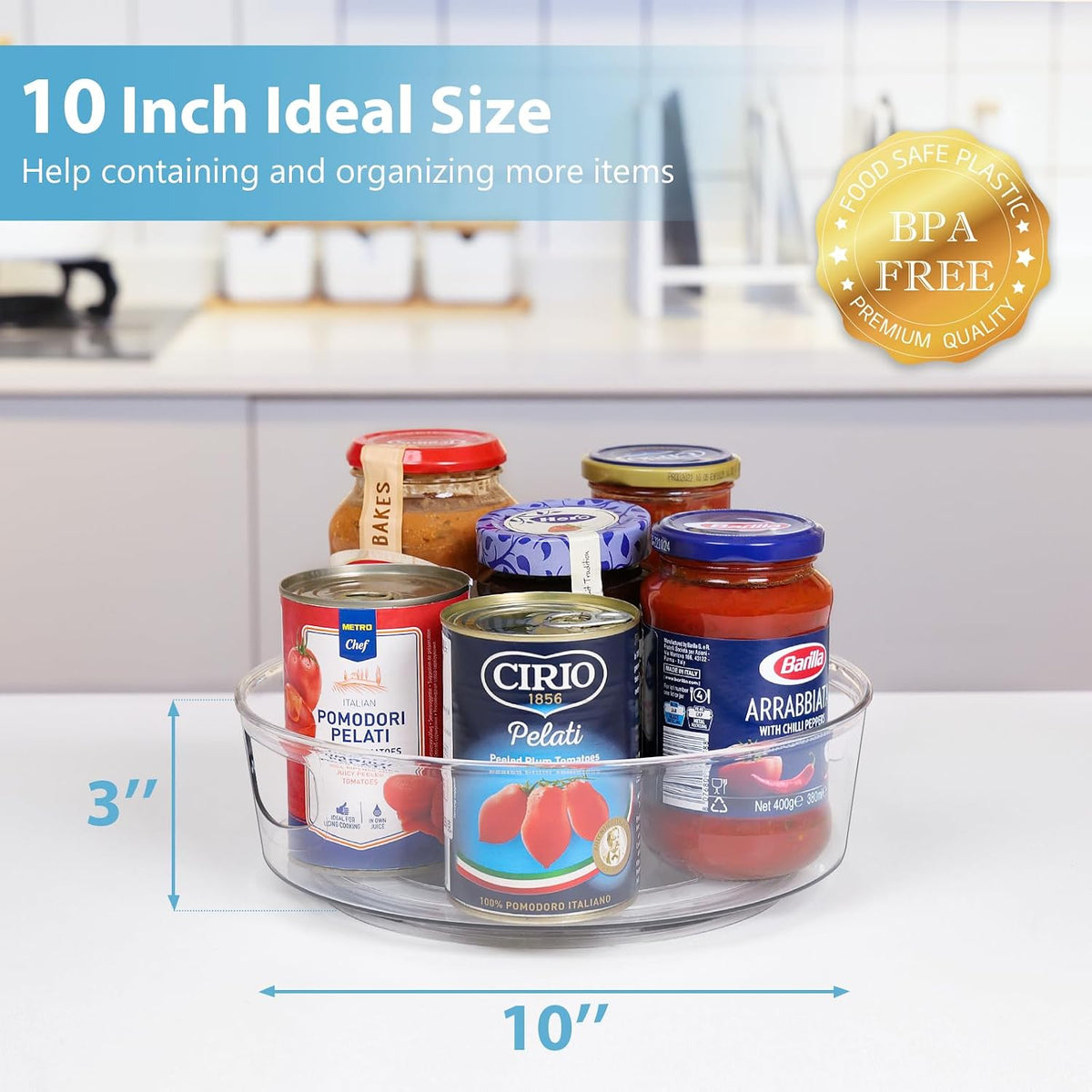 GUZON 4 Pack Lazy Susan Organizer for Cabinet, Upgraded 11.5" Clear Turntable Organizer with Handles and Raised Edge, Lazy Susan for Table Top, Pantry Organizers and Storage for Kitchen, Refrigerator