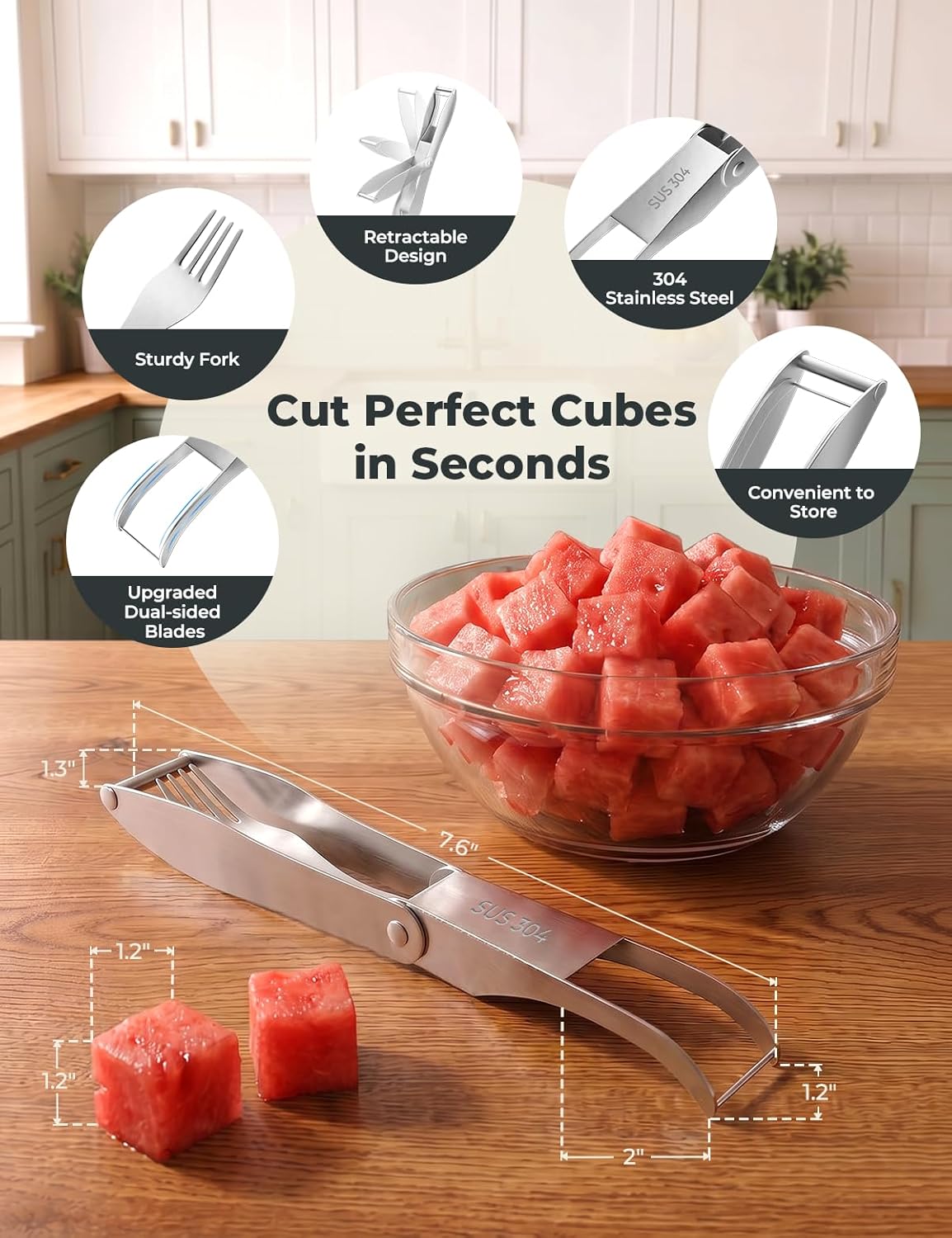 CripsTaste Watermelon Cutter Slicer Tool Stainless Steel Watermelon Fork