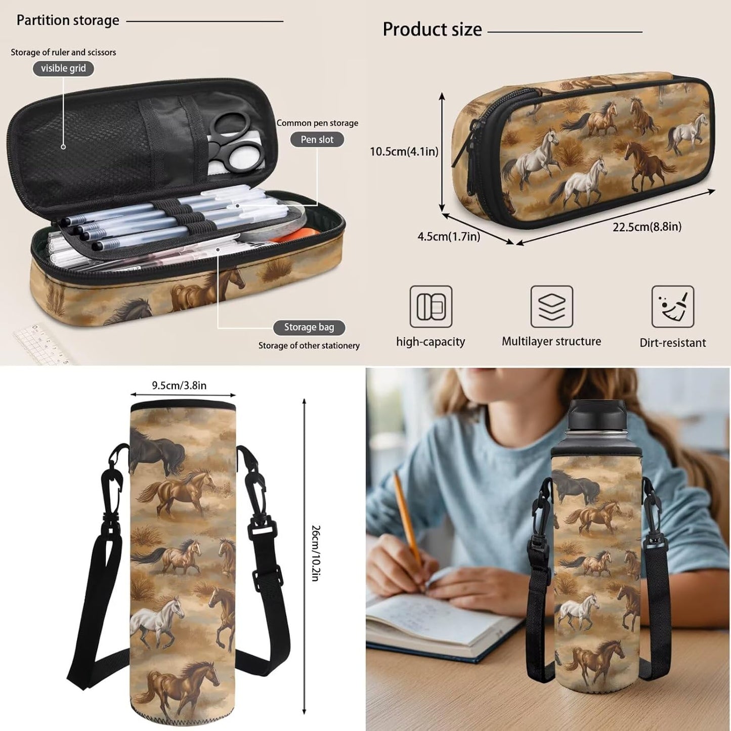 Highland Cow Backpack with Lunch Box Set for Kids Sunflower School Backpack for Girls Boys Back to School Bag Student Travel Backpacks Reusable Utensils Pen Case Water Bottle Bag 5PCS
