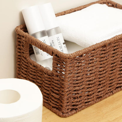 HOONEX Water Hyacinth Storage Baskets, Wicker Baskets for Storage, Hand Woven Baskets with Carry Handles, Set of 2, Natural