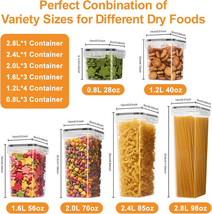 15PC Pantry Storage Containers, Airtight Food Storage Containers with Lids, BPA Free Kitchen and Pantry Organization and Storage Set for Pasta, Dry Food, Flour and Sugar, Cereal