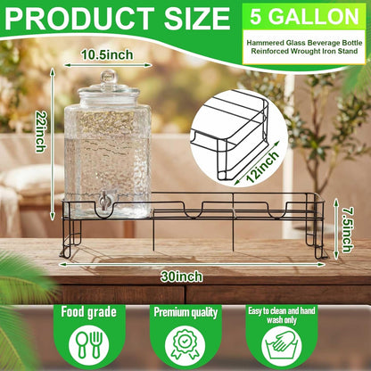 3 Pack 5 Gallon Glass Drink Dispensers with Stand for Party, Leak Proof Large Beverage Dispensers Jugs with Stainless Steel Spigots for Party, Wedding, Juice, Lemonade Iced Tea and More