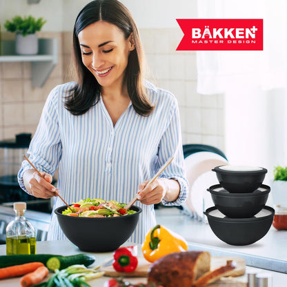 Bakken Master 12 Piece Plastic Nesting Bowls with Lids - Mixing Bowls Set includes 6 Prep Bowls and 6 Lids, BPA-Free, Reusable Meal Prep Containers, Microwave, Freezer & Dishwasher Safe, White Cream