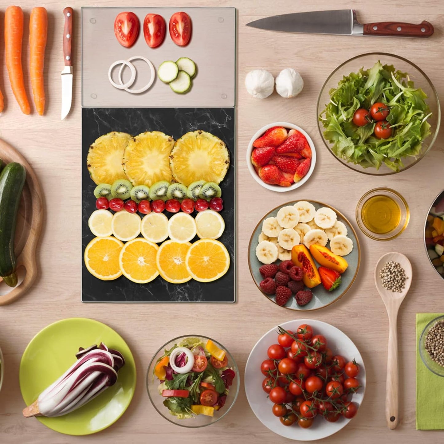 JAMBALAY Tempered Glass Cutting Boards for Kitchen, Gold 12"x8" & 16"x12" Glass Cutting Board Set with Marble Design, With Non Slip Foot, Shatter and Heat Resistant, Dishwasher Safe