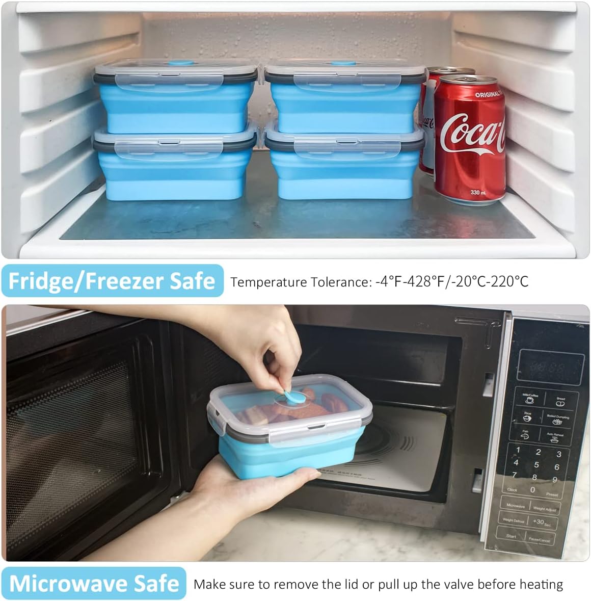 Collapsible Food Storage Containers with Lids, 4 Pack, 40 oz Silicone 1-Compartment Meal Prep Containers Reusable, Lunch Bento Boxes for Adults, Microwave Freezer Dishwasher Safe, BPA-Free, Black