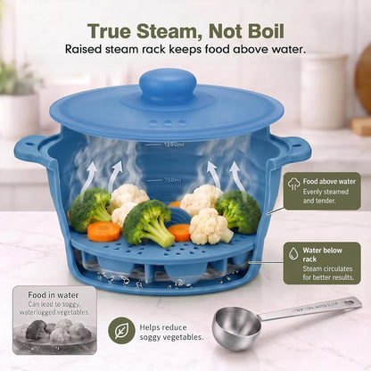 42oz Collapsible Silicone Microwave Steamer for Vegetables, Green